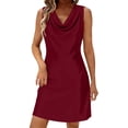 thumbnail image 1 of snilers Womens Summer Satin Dress Silk Sleeveless Cowl Neck Bodycon Dress Party Formal Mini Dresses for Wedding Guest S-2XL, 1 of 8