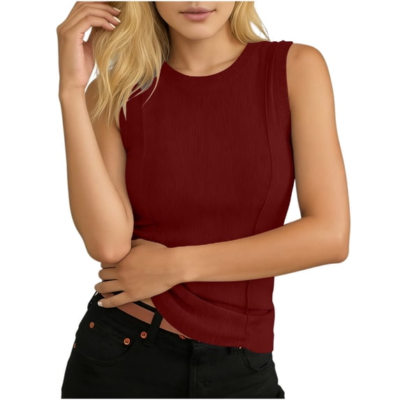 snilers Womens Tank Tops High Neck Sleeveless Ribbed Tank Casual Basic Thick Strap Slim Fitted Racerback Shirts L