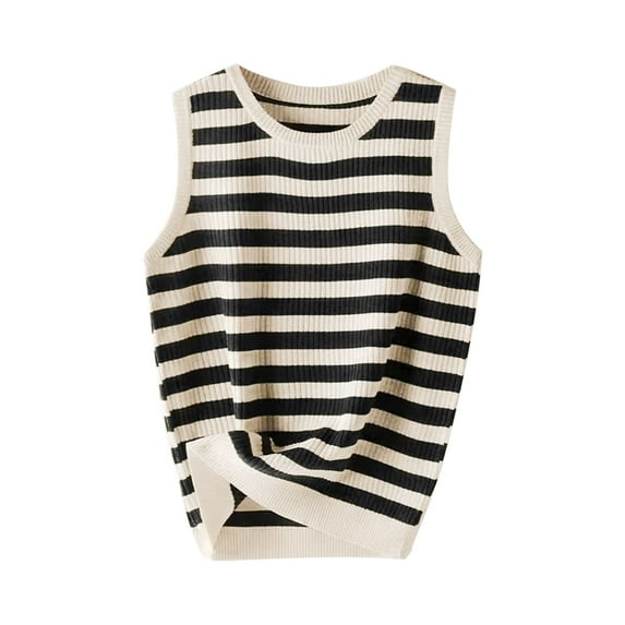 snilers Womens Tank Tops Ribbed Knit Striped Sleeveless Shirts Crew Neck Summer Vest Beach Casual Vacation Stretchy Blouses
