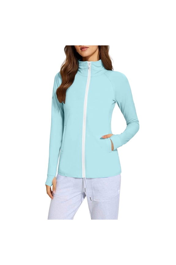 Womens UPF 50+ Lightweight Athletic Jacket Sun Protection Full Zip Rash Guard Long Sleeve Hiking Outdoor Shirts with Pockets S