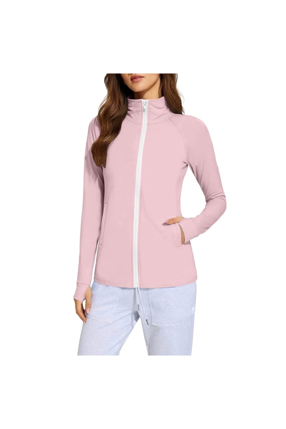 Womens UPF 50+ Lightweight Athletic Jacket Sun Protection Full Zip Rash Guard Long Sleeve Hiking Outdoor Shirts with Pockets XL