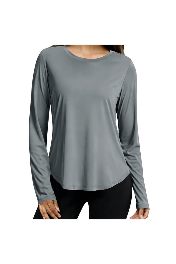 Womens Workout Tops Long Sleeve Quick Dry UPF 50+ Sun Protection Shirts Loose Fit Hiking Running Tee Top S-3XL