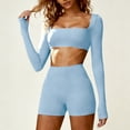 thumbnail image 1 of snilers Workout Sets for Women 2 Piece High Waist Biker Short Square Neck Long Sleeve Crop Tops Pilates Athletic Gym Outfits M, 1 of 7