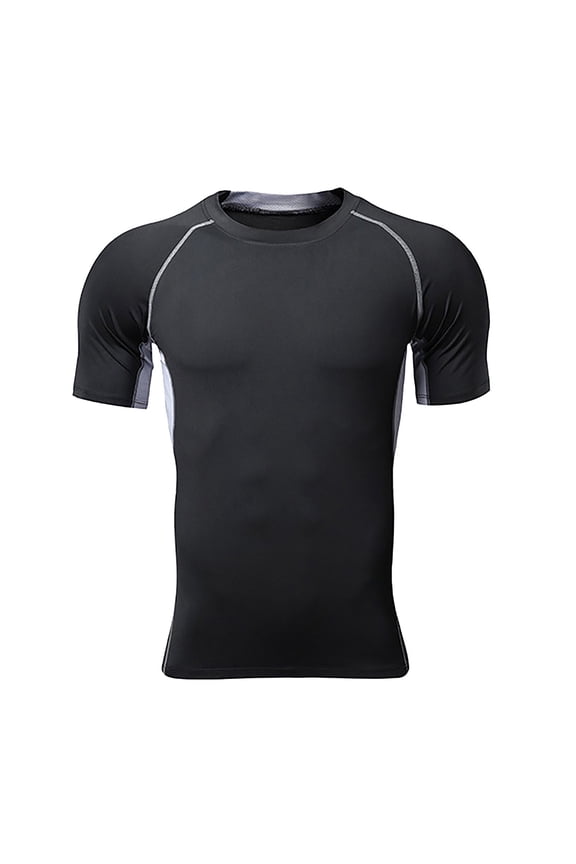 Workout Shirts for Men Quick Dry Short Sleeve Rash Guard Performance Athletic Undershirt Color Block Sports Gear T Shirt L