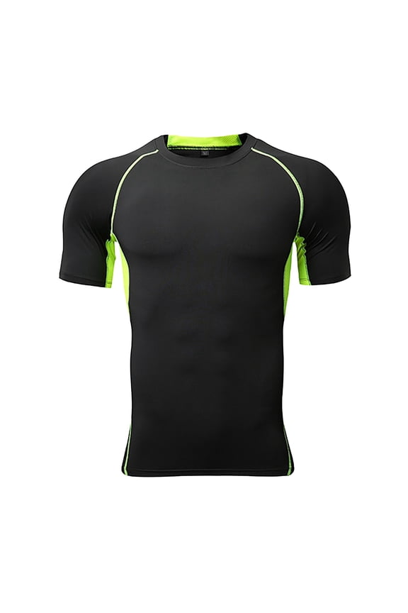 Workout Shirts for Men Quick Dry Short Sleeve Rash Guard Performance Athletic Undershirt Color Block Sports Gear T Shirt L