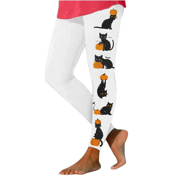 snilers Yoga Pants Women Elastic High Waist Slim Fit Leggings Halloween Cat Printed Casual Workout Pants Trendy Streetwear
