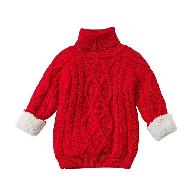 snilers&nbsp;Infant Kids Little Boys Girls Sweaters Cable Knit Mock Neck Sherpa Lining Pullover Soft Comfy Fall Winter Warm Sweater 6M-10T