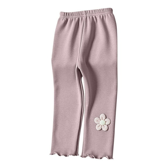 snilers Little Kids Girls Sherpa Lining Leggings Elastic Waist Ruffle Trousers Solid Color Fall Winter Warm Straight Leg Pants 8M-6T