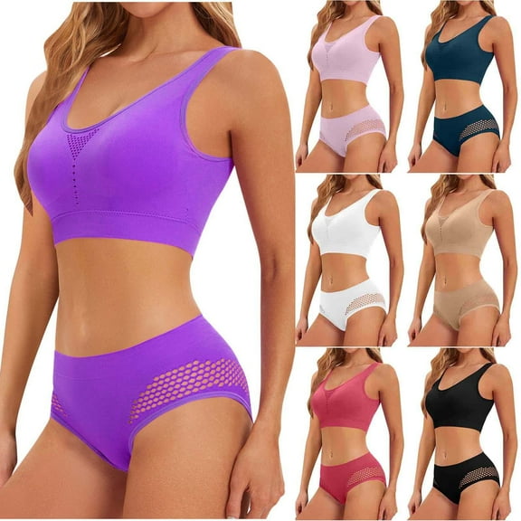 snilers Sports Bras Set for Women 2 Piece Bra and Panty Sets Scoop Neck Corset Tops Stretch Underwear Mesh Bralette Set Nightwear Outfits