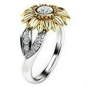 S.O.D. snorda Exquisite Women's Two Tone Silver Floral Ring Round Diamond Gold Sunflower Jewel Valentine's Day Gift