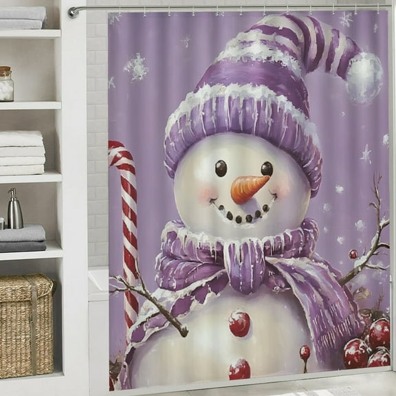 snowman candy cane purple waterproof shower curtain printed waterproof shower curtain Modern Waterproof Shower Curtain for Country Cottage & Farmhouse Bathroom Decor