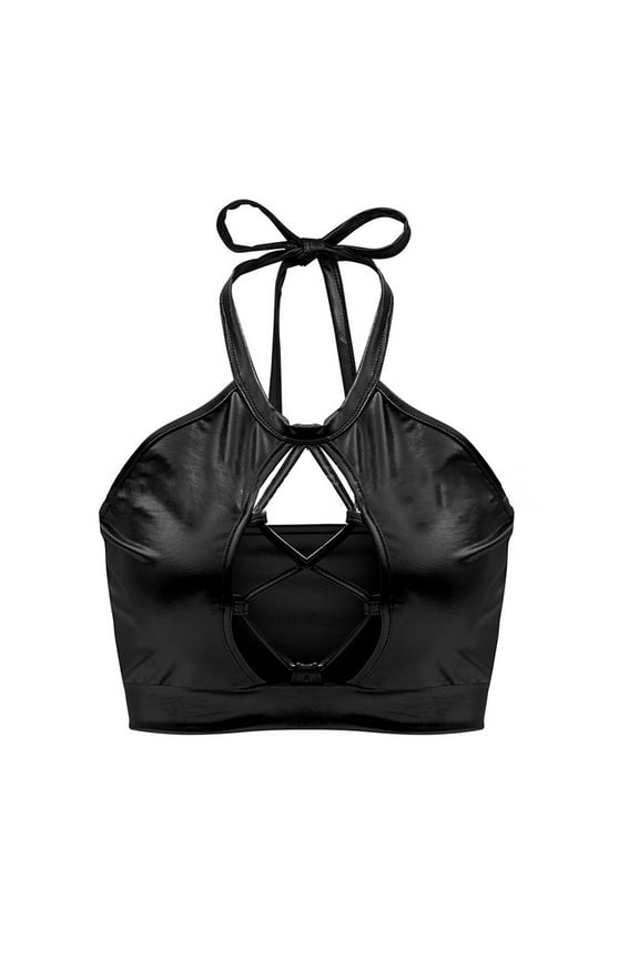 Bras for Women,Bralettes for Women Women's Shiny Bra Rave Bandeau Vest Bra Holographic Crop Top Backless Metallic Rave Suit Wireless Bra,Seamless Bras,Full Coverage Bras Black L