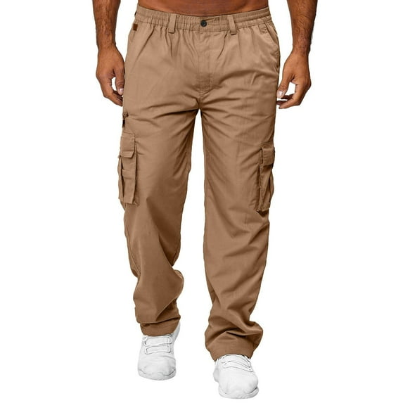 snowsong Cargo Pants For Men Joggers For Men Men All Season Fit Pant Casual All Solid Color Pocket Trouser Fashion Overalls Beach Straight Leg Fitness Sports Pockets Pant Mens Pants Khaki XL