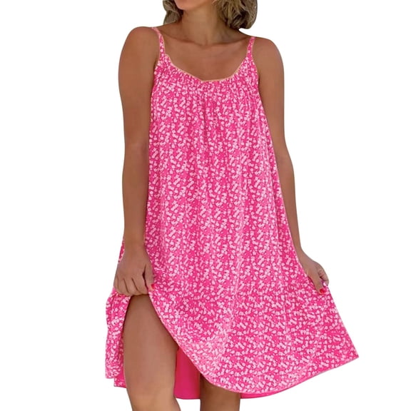 snowsong Casual Dresses for Women,2024 New Arrival Women's Casual Strap Sleeveless Floral Print Beach Dress,Floral Dress,Summer Dresses 2024,Beach Dress, Hot Pink 3XL