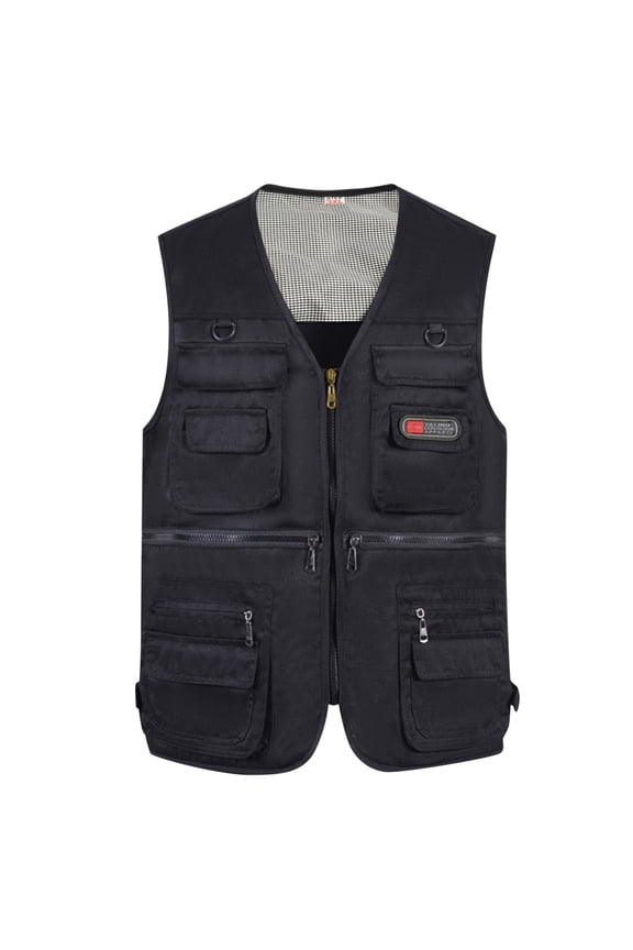 Clearance! Fishing Vests for Men, Men's Casual Outdoor Work Fishing Travel Photo Cargo Vest Jacket Multi Pockets, Hunting Vest, Photographer Vest, Vest for Men 1x Men's vest Black XL