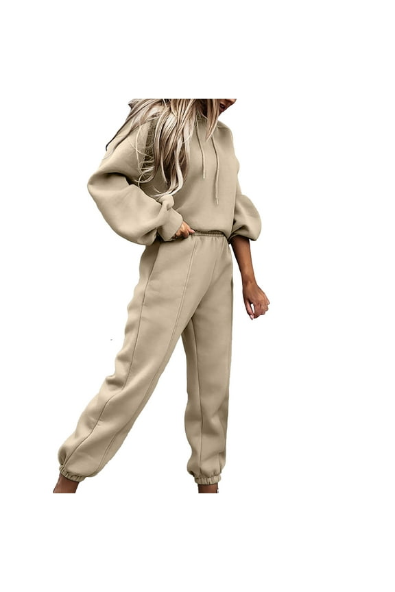 Lounge Sets For Women Workout Pants Women Women's Sports And Leisure Hooded Sweater Set For Autumn And Winter Matching Sets Women Clothing Beige L