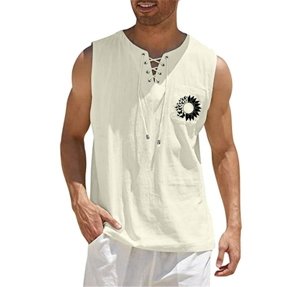 snowsong Male Spring And Summer Tops Casual Sports Sleeveless Top Cotton Vest Painting Fitness Muscle Tank Top Mens Tank Top Summer Tops Mens Vest Beige S