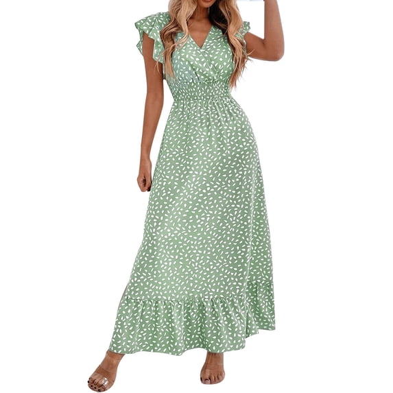snowsong Maxi Dress,Easter Dress Women Maxi Dress For Women Ruffle Sleeve Beach Long Sundress Boho Summer Casual Floral Dress Floral Dress,Elegant Dresses,Work Dresses Green Dress XL