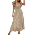 thumbnail image 1 of snowsong Maxi Dress,Easter Dress Women Maxi Dress For Women Ruffle Sleeve Beach Long Sundress Boho Summer Casual Floral Dress Floral Dress,Elegant Dresses,Work Dresses Brown Dress L, 1 of 9