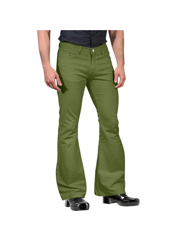 Men's Pants Work Pants For Men Fashion Mens Casual Solid Color Pocket Suit Pant Bell Bottoms Casual Pants Suit Pants For Men Army Green M