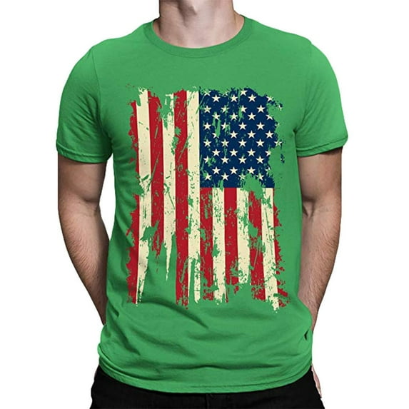 snowsong Men's Retro Casual Short Sleeve Men's T Shirt Round Neck American Independence Day Print Mens Shirts Summer Tops T Shirts For Man Green XS