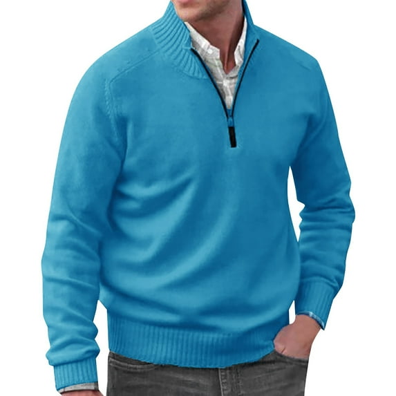 snowsong Mens Coat Jackets For Men Autumn Men's Solid Color Casual Loose V Neck Tight Pullover Sweater Fleece Jacket Men Blue 2 M