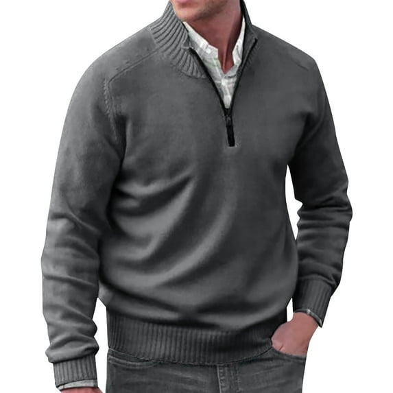 snowsong Mens Coat Jackets For Men Autumn Men's Solid Color Casual Loose V Neck Tight Pullover Sweater Fleece Jacket Men Dark Gray 4XL