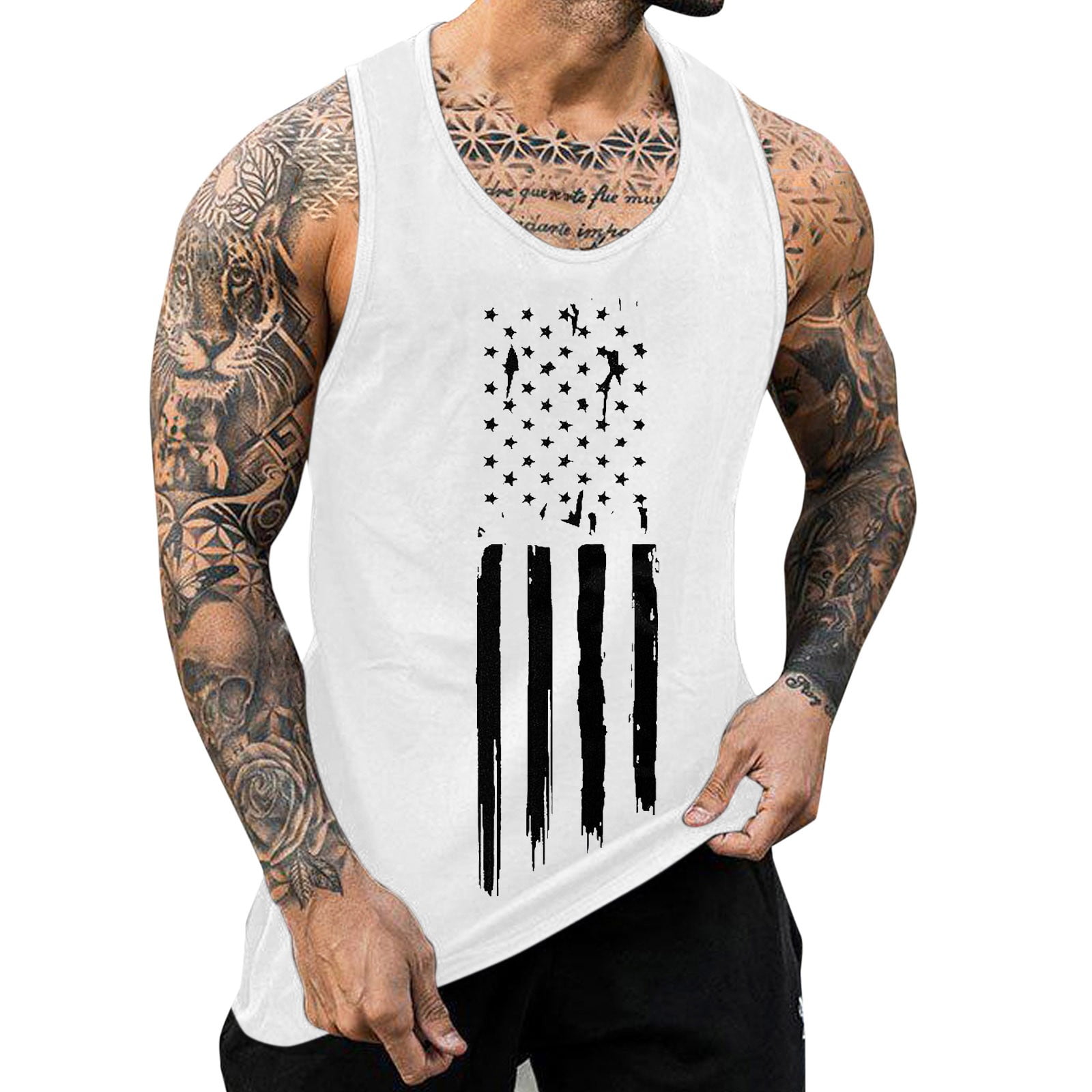 Snowsong Mens Independence Day Summer Tank Top Breathable Large Size