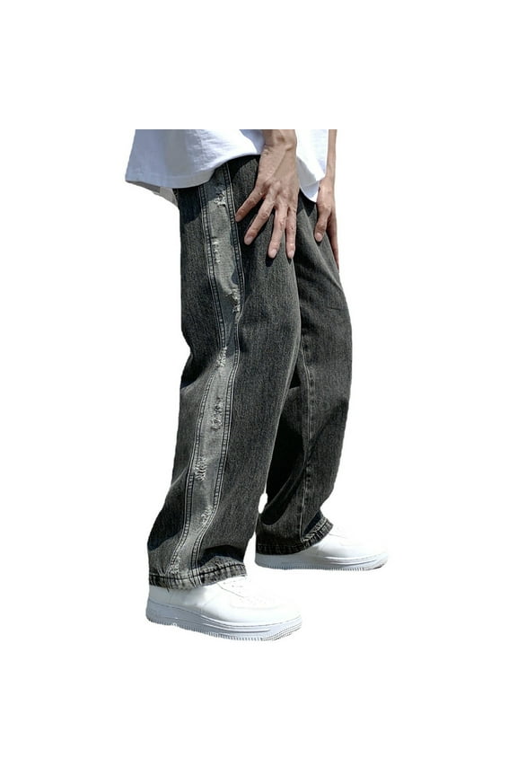 Mens Jeans Baggy Jeans Leg Men's Pants Plus-Size Street Jeans Fashion Trousers Loose Wide Men's Pants Pants For Men Black L