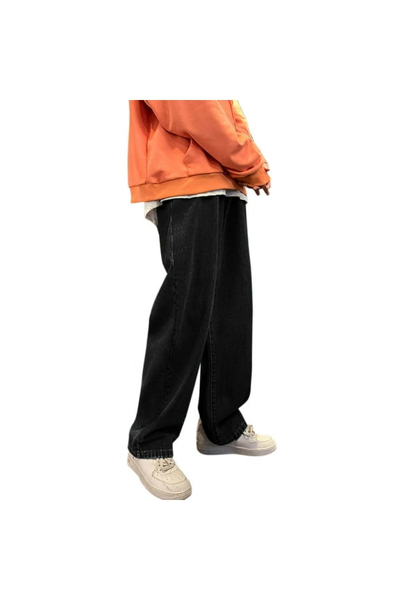 Mens Jeans Baggy Jeans Male Casual Fashion Plus Size Loose Elastic Waist Jeans Street Wide Leg Trousers Pants Pants For Men Black M