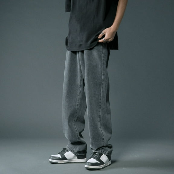 snowsong Mens Jeans Baggy Jeans Men Casual Fashion Loose Plus Size Jeans Street Wide Leg Trousers Pants Pants For Men Black L