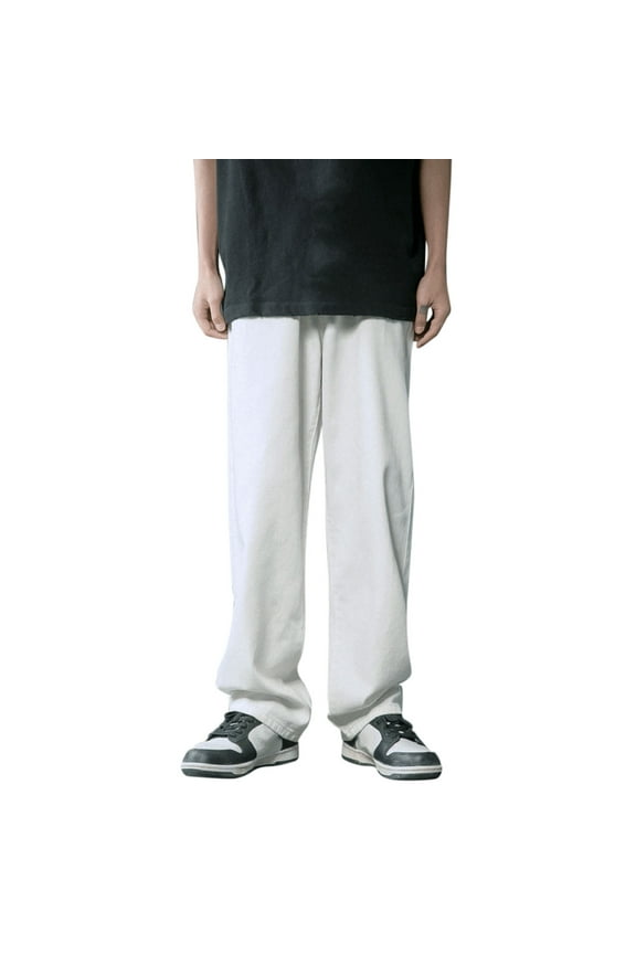 Mens Jeans Baggy Jeans Men Casual Fashion Loose Plus Size Jeans Street Wide Leg Trousers Pants Pants For Men White M