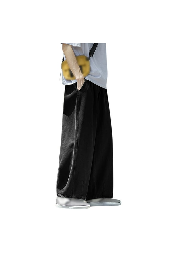 Mens Jeans Baggy,Men Fashion Casual Plus Size Loose Elastic Waist Jeans Street Wide Leg Trousers Pants,Pants for Men Black L