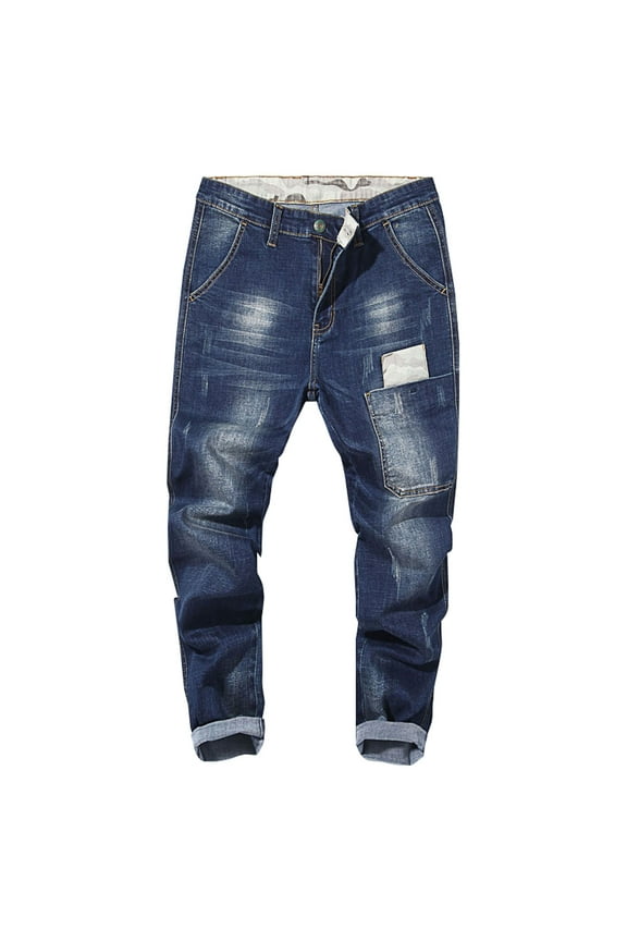 Mens Jeans Joggers For Men Men's Casual Loose Denim Work Pants Jeans With Cargo Pockets Streetwear Cargo Joggers Pants For Men Denim Men's Jeans Pants Pants For Men Dark blue 48