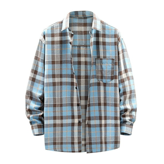 snowsong Mens Shirts,2024 Men's Trendy Checkered Print Breathable Long-Sleeved Turn-Down Collar Shirt,Button Down Shirt Men,Long Sleeve Shirts for Men,Big and Tall Shirts, Light Blue 2XL