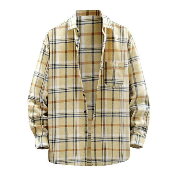 snowsong Mens Shirts,2024 New Men's Trendy Checkered Print Breathable Long-Sleeved Turn-Down Collar Shirt,Button Down Shirt Men,Long Sleeve Shirts for Men,Big and Tall Shirts, Yellow 3XL