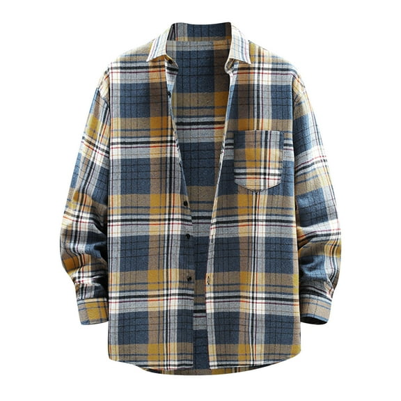 snowsong Mens Shirts,2024 New Men's Trendy Checkered Print Breathable Long-Sleeved Turn-Down Collar Shirt,Button Down Shirt Men,Long Sleeve Shirts for Men,Big and Tall Shirts, Dark Blue 2XL