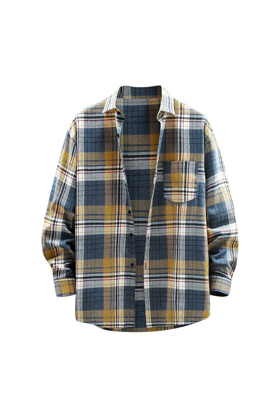 Mens Shirts,2024 New Men's Trendy Checkered Print Breathable Long-Sleeved Turn-Down Collar Shirt,Button Down Shirt Men,Long Sleeve Shirts for Men,Big and Tall Shirts, Dark Blue 2XL