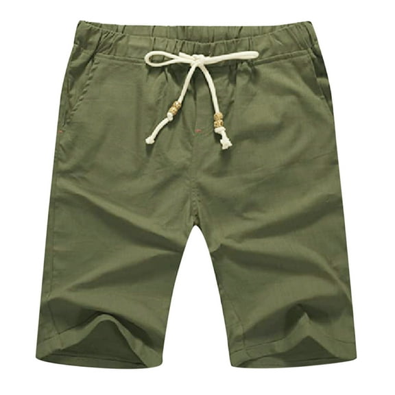 snowsong Mens Shorts Lounge Shorts Male Summer Casual Solid Short Pant Bead Drawstring Short Trouser Pant Pocket Short Linen Shorts For Men Army Green L
