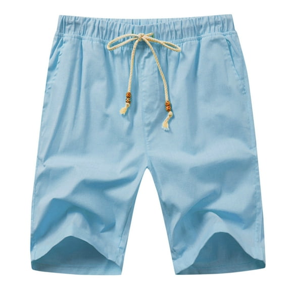 snowsong Mens Shorts Lounge Shorts Male Summer Casual Solid Short Pant Bead Drawstring Short Trouser Pant Pocket Short Linen Shorts For Men Light blue XXL