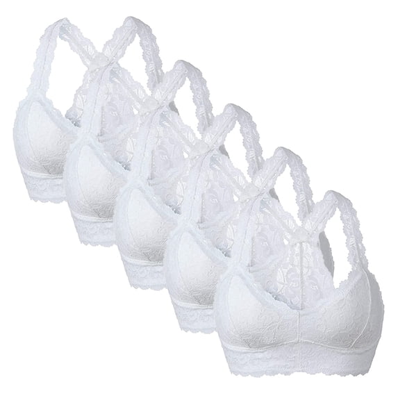 snowsong Plus Size Bras for Women,New 2024 Women's Comfortable Breathable Solid Plus Size Lace Bra Set of Five No Bra Pads,Bras for Women,Push up Bras,Womens Clothing,(Promotion) White 2XL