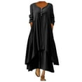thumbnail image 1 of snowsong Plus Size Dresses,Casual Dresses Irregular Solid Long Dress Sleeve Long Women Casual Loose O-Neck Dress Women's Dress Maxi Dress,Long Sleeve Dress,Linen Dress Black Dress M, 1 of 5