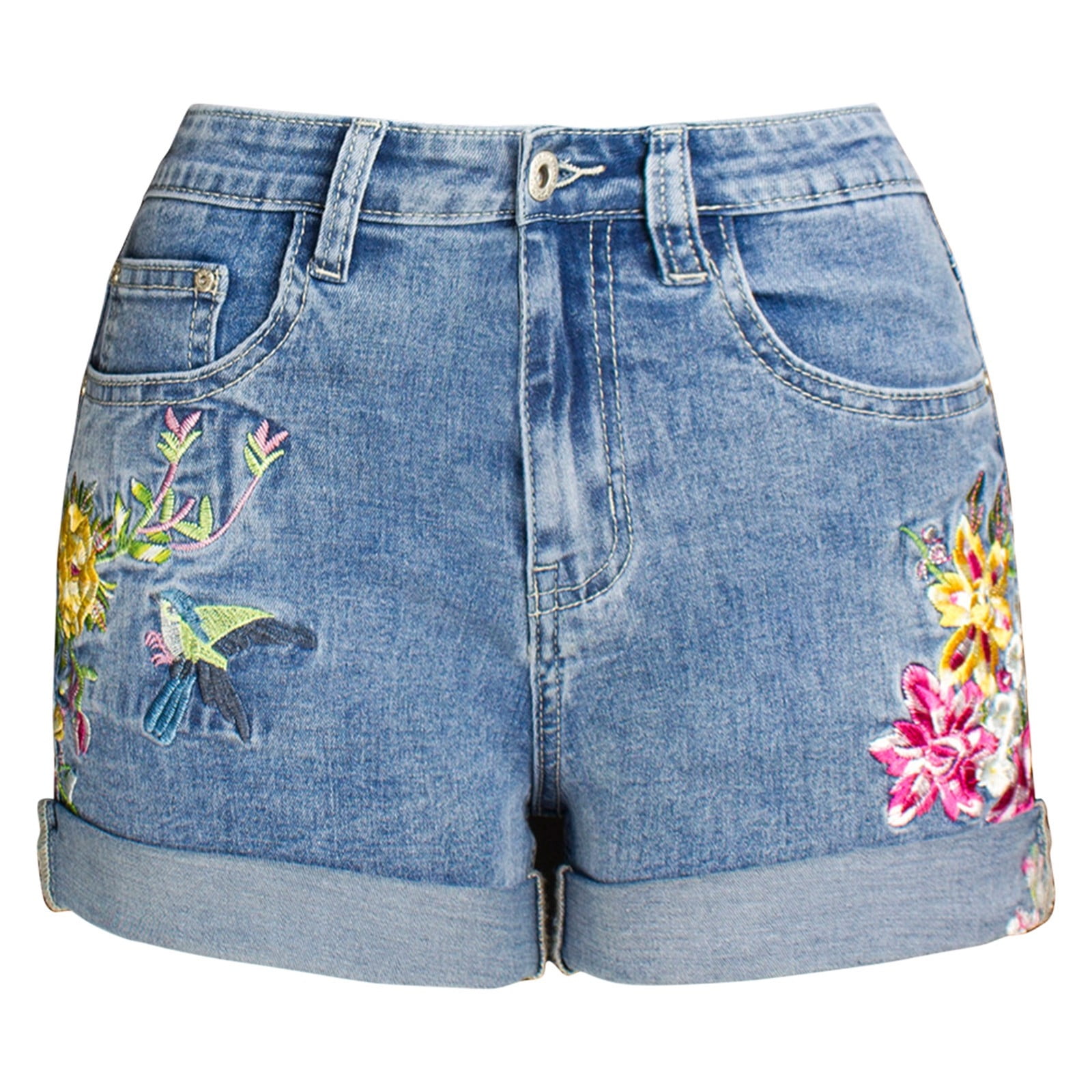 snowsong Women's Summer Light Blue Irregular Denim Shorts