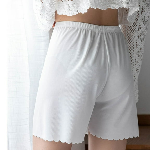 snowsong Shorts for Women,Womens Boxers Ice Silk Thread Wavy Home Leggings Anti Slipping Without Curling Edge Three Points Shorts Pants Womens Underwear,Women's Pants,Workout Shorts White XL