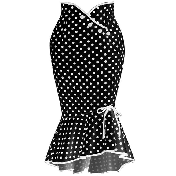 snowsong Skirts For Women Maxi Skirt Womens Ruffles Bodycon Fishtail Skirt Retro Polka Dot Casual Party Pencil Skirt Midi Skirt Fall Skirt Black S