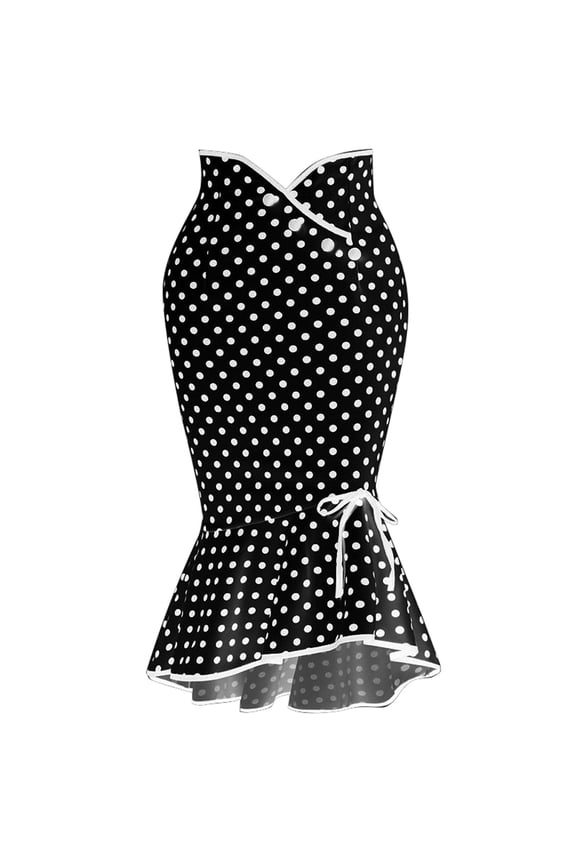 Skirts For Women Maxi Skirt Womens Ruffles Bodycon Fishtail Skirt Retro Polka Dot Casual Party Pencil Skirt Midi Skirt Fall Skirt Black XXL