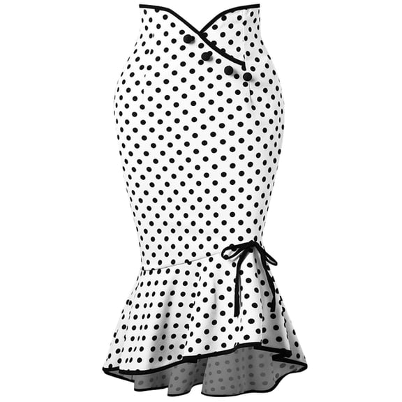 snowsong Skirts For Women Maxi Skirt Womens Ruffles Bodycon Fishtail Skirt Retro Polka Dot Casual Party Pencil Skirt Midi Skirt Fall Skirt White S
