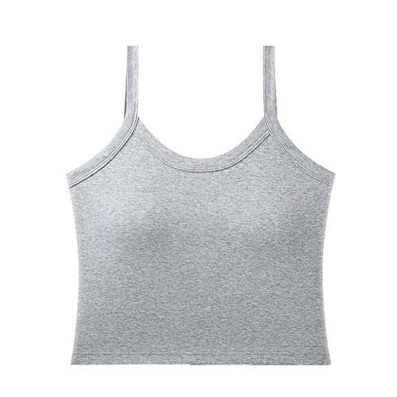snowsong Spaghetti Strap Tops,Tank Tops for Women 2024 Women's Solid Sexy Round Neck Tank Top Summer Out Built-in Cups Bra ,Summer Top,Sleeveless Shirts Gray S