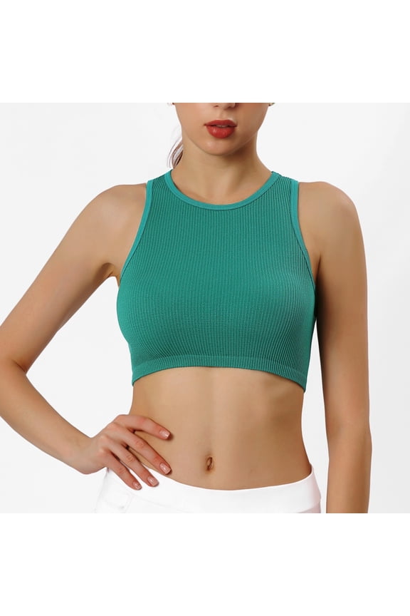 Sports Bras,Bras for Women Women's 1 Piece Crop Tank Tops Ribbed Seamless Workout Sleeveless Shirts Racerback Crop Tops Bralettes for Women,Wireless Bra,Seamless Bras Green S