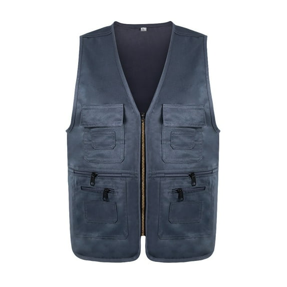 snowsong Summer Vest Men,2024 Hot Men's Zipper Casual Multi-Pocket Sleeveless Jacket Coat,Tactical Vest,Sleeveless Shirts,Summer Vest Men,(Clearance) Dark Gray 3XL
